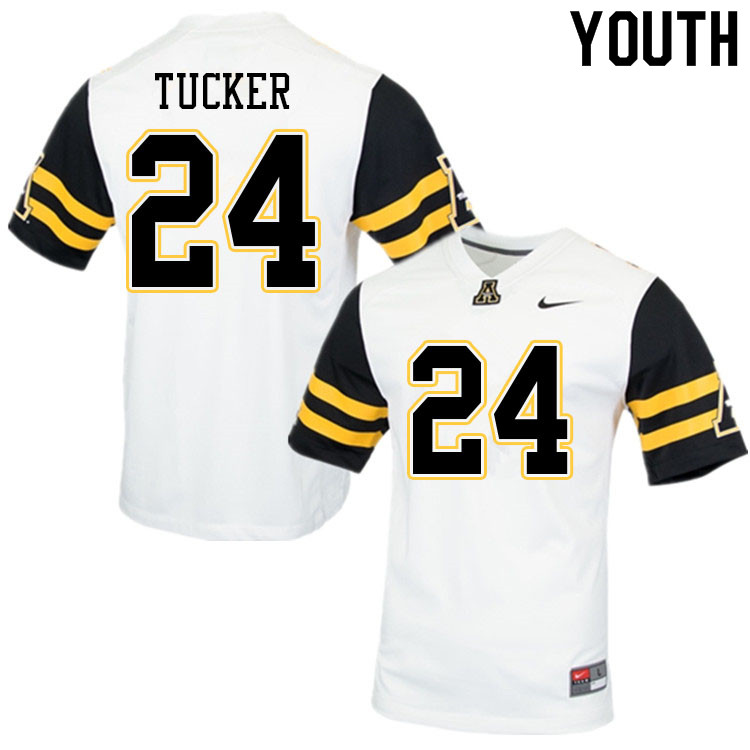 Youth #24 Milan Tucker Appalachian State Mountaineers College Football Jerseys Sale-White - Click Image to Close